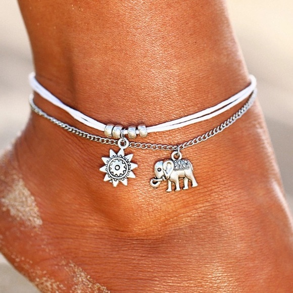New Boho Silver Elephant Sun Anklet - Picture 1 of 4